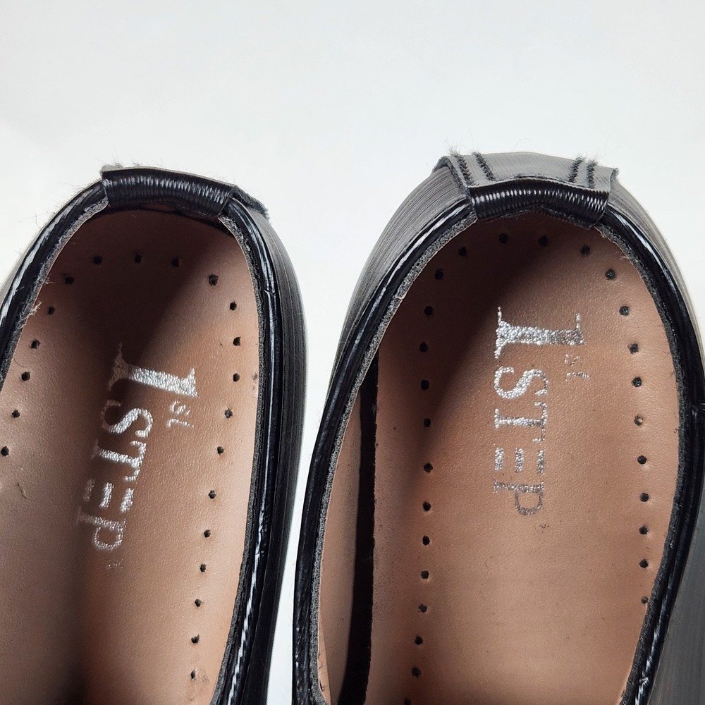 1ST STEP Playboy‎ Handmade Oxford Slip-On Loafer Shoes Boys 10 Black Silver Logo - Picture 5 of 8